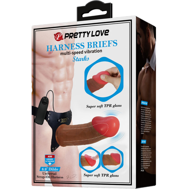 PRETTY LOVE - ARNÉS DILDO VIBRANTE MULTIVELOCIDAD STARKS SLIP 17,5 CM MARRÓN CLARO