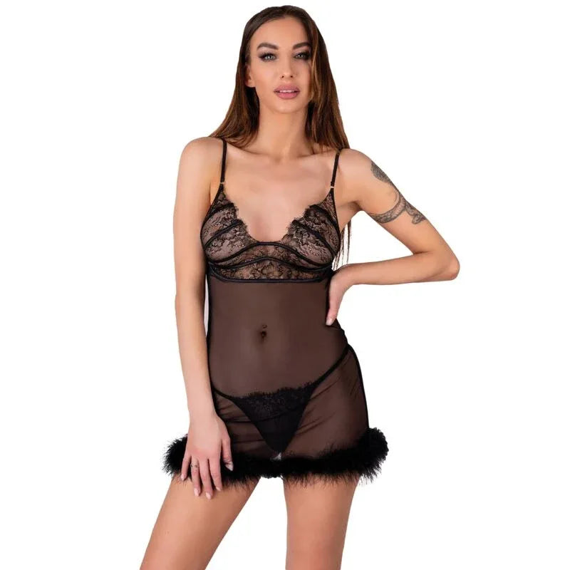 Livco Corsetti Fashion Ensemble Zerunam Babydoll + String Noir