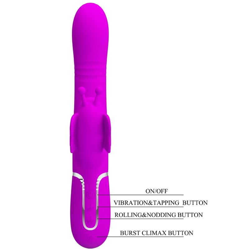 PRETTY LOVE - VIBRADOR CONEJO MULTIFUNCIONAL 4 EN 1 MARIPOSA FUCSIA