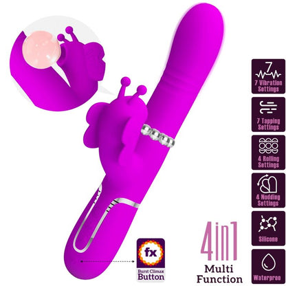 PRETTY LOVE - VIBRADOR CONEJO MULTIFUNCIONAL 4 EN 1 MARIPOSA FUCSIA
