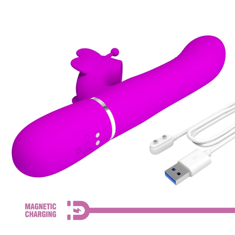PRETTY LOVE - VIBRADOR CONEJO MULTIFUNCIONAL 4 EN 1 MARIPOSA FUCSIA