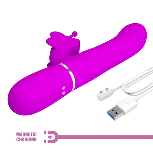 PRETTY LOVE - VIBRADOR CONEJO MULTIFUNCIONAL 4 EN 1 MARIPOSA FUCSIA