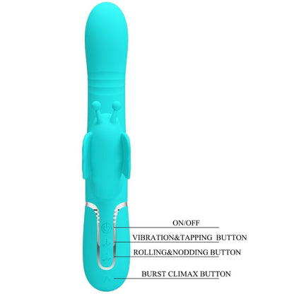 PRETTY LOVE - VIBRADOR CONEJO MULTIFUNCIONAL 4 EN 1 MARIPOSA VERDE AGUA