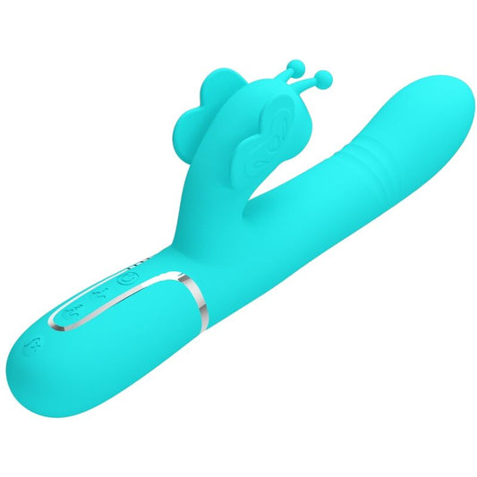 PRETTY LOVE - VIBRADOR CONEJO MULTIFUNCIONAL 4 EN 1 MARIPOSA VERDE AGUA