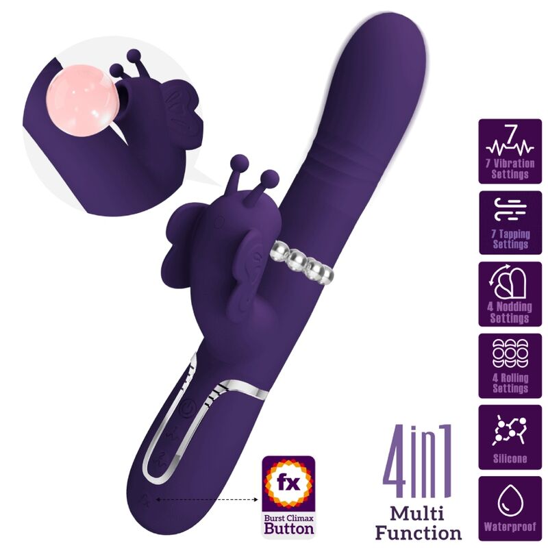 PRETTY LOVE - VIBRADOR CONEJO MULTIFUNCIONAL 4 EN 1 MARIPOSA MORADA