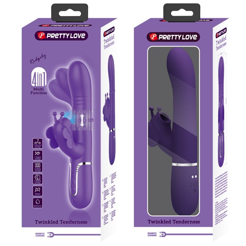 PRETTY LOVE - VIBRADOR CONEJO MULTIFUNCIONAL 4 EN 1 MARIPOSA MORADA