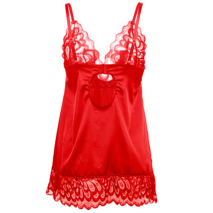 SUBBLIME - BABYDOLL DE SATÉN CON ENCAJE ROJO L/XL