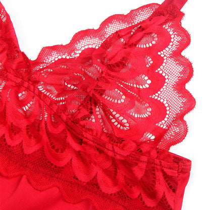 SUBBLIME - BABYDOLL DE SATÉN CON ENCAJE ROJO L/XL