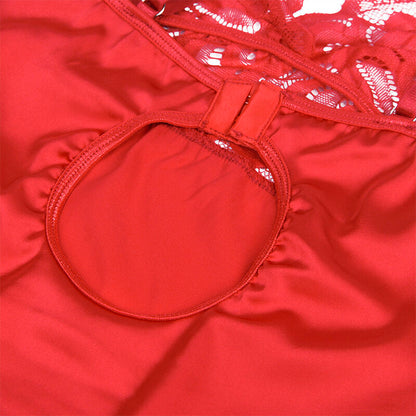 SUBBLIME - BABYDOLL DE SATÉN CON ENCAJE ROJO L/XL