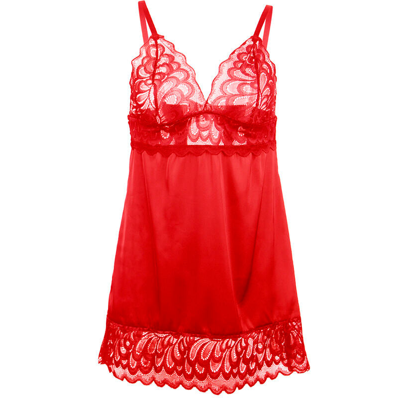 SUBBLIME - BABYDOLL DE SATÉN CON ENCAJE ROJO L/XL