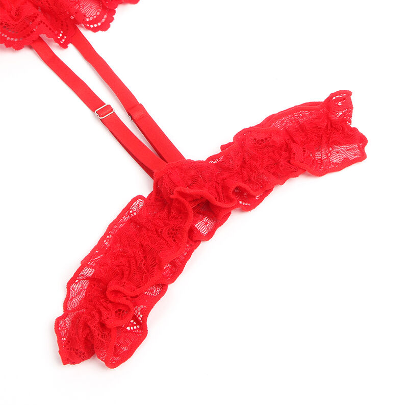 SUBBLIME - TEDDY CON LIGA CON DETALLE DE ENCAJE Y BANDAS ROJAS L/XL
