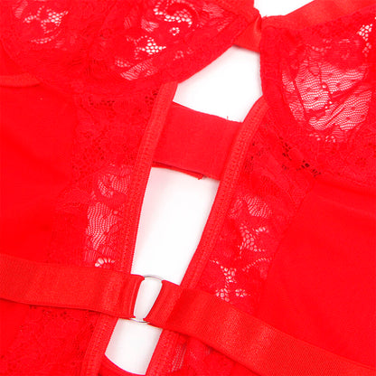 SUBBLIME - TEDDY CON LIGA CON DETALLE DE ENCAJE Y BANDAS ROJAS L/XL