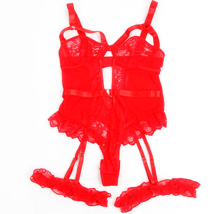 SUBBLIME - TEDDY CON LIGA CON DETALLE DE ENCAJE Y BANDAS ROJAS L/XL