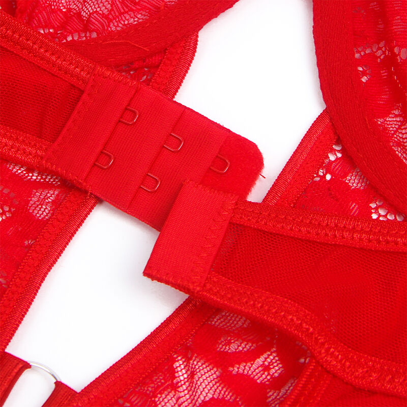 SUBBLIME - TEDDY CON LIGA CON DETALLE DE ENCAJE Y BANDAS ROJAS L/XL
