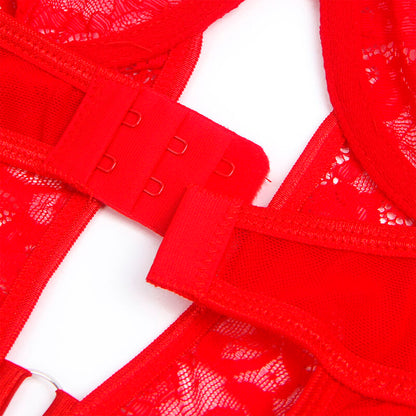 SUBBLIME - TEDDY CON LIGA CON DETALLE DE ENCAJE Y BANDAS ROJAS L/XL