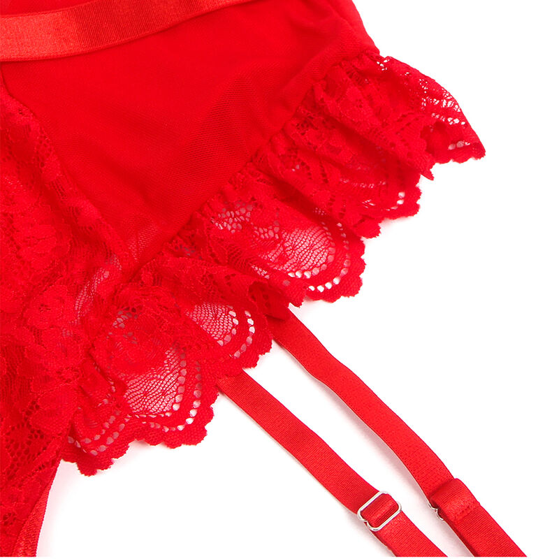 SUBBLIME - TEDDY CON LIGA CON DETALLE DE ENCAJE Y BANDAS ROJAS L/XL