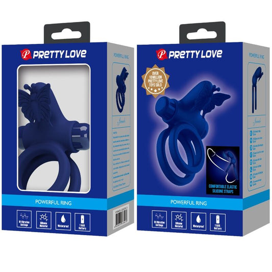 PRETTY LOVE - JAMELE DOUBLE ANNEAU AVEC VIBRATION &amp; STIMULATEUR DE PAPILLON BLEU