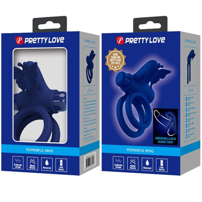 PRETTY LOVE - JAMELE ANILLO DOBLE CON VIBRACIÓN Y ESTIMULADOR MARIPOSA AZUL