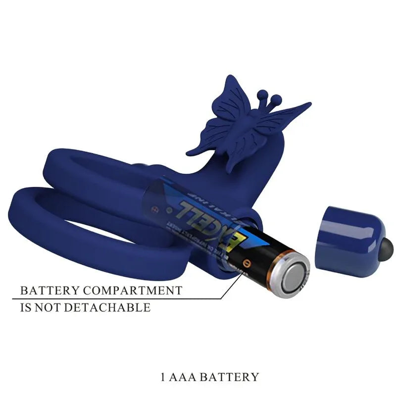 Pretty Love – Jamele Double Anneau avec Vibration & Stimulateur de Papillon Bleu