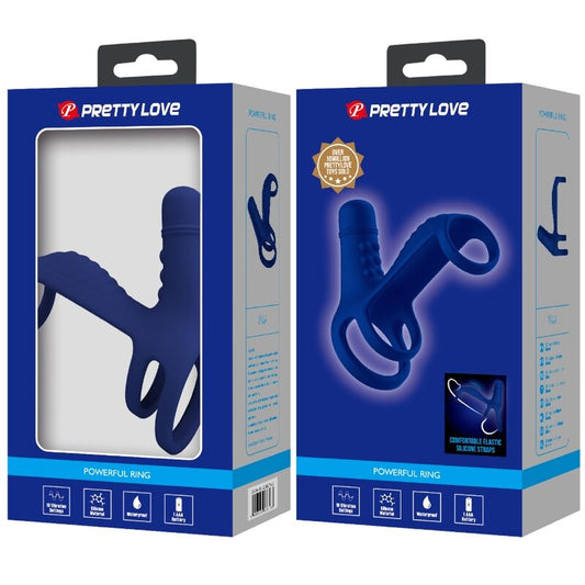 PRETTY LOVE - ANILLO VIBRADOR ELISH CON EXTENSIÓN AZUL