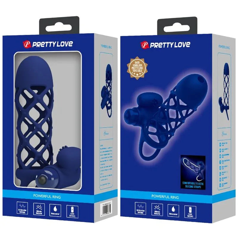 Pretty Love – Giann Anneau Vibrateur avec Gaine en Silicone Bleu