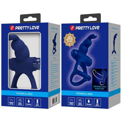 PRETTY LOVE - ANILLO VIBRADOR DOBLE LUCHITO CONEJO AZUL