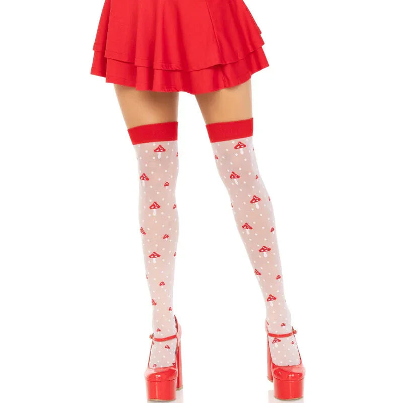 Leg Avenue – Chaussettes Hautes Champignon Rouge / Blanc