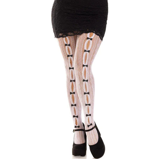Leg Avenue Bas avec Ouvertures Coeur & Noeuds Blancs