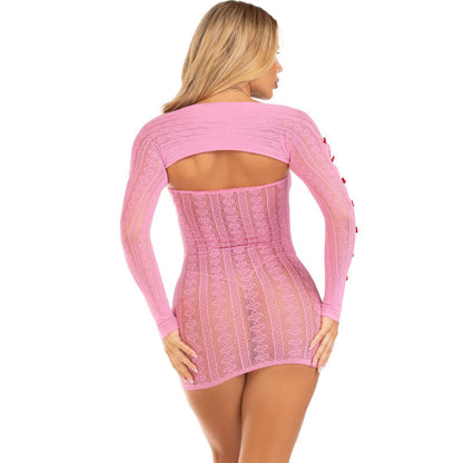 LEG AVENUE - ROBE COEUR &amp; NOEUDS ROSE TAILLE UNIQUE