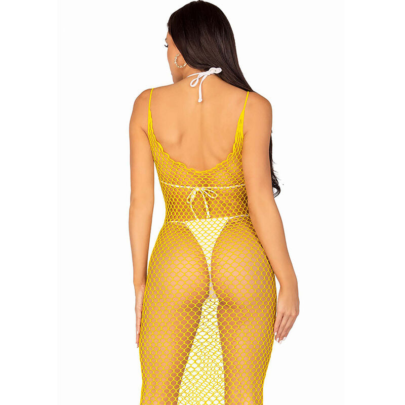 LEG AVENUE - VESTIDO LARGO DE MALLA AMARILLA TALLA ÚNICA