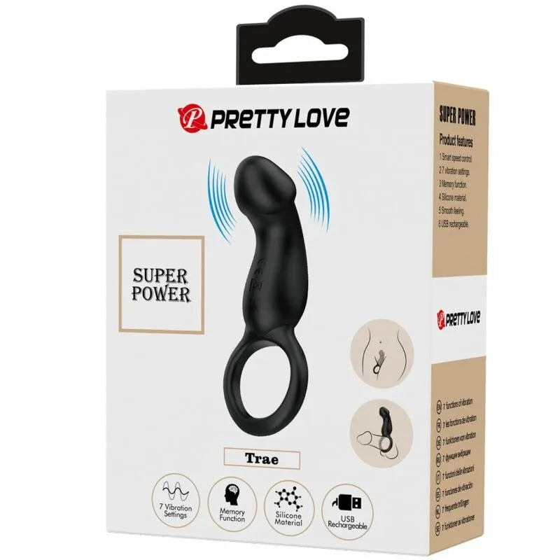 Pretty Love – Trae Anneau Vibrant avec Stimulateur Noir