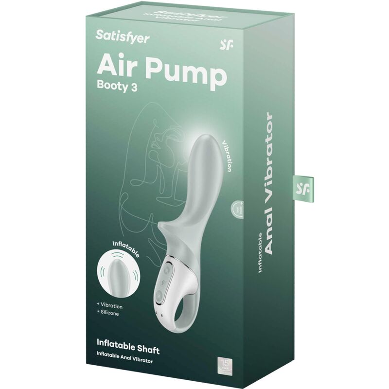 SATISFYER - VIBRADOR ANAL INFLABLE AIR PUMP BOOTY 3 GRIS VERDE