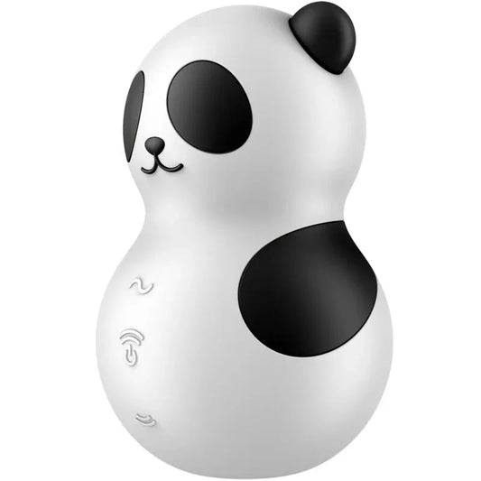 Satisfyer Pocket Panda noir et blanc en trois quarts côté commandes