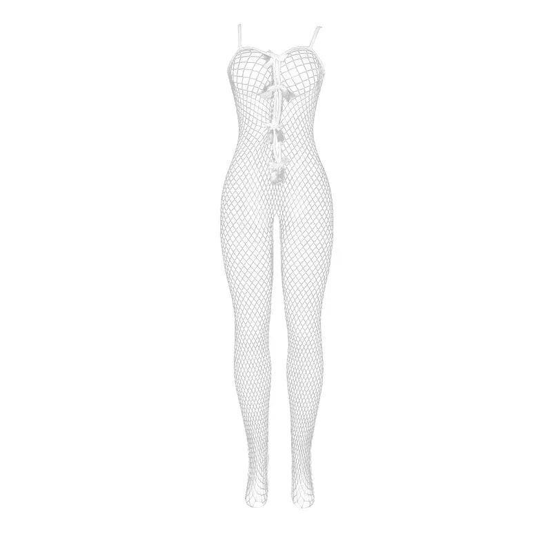 Subblime – 951740 Bodystocking Resille Blanche Entrejambe avec Noeuds taille Unique