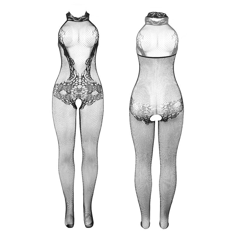 Bodystocking résille et dentelle sans fourreau col montant noir – Subblime 951801