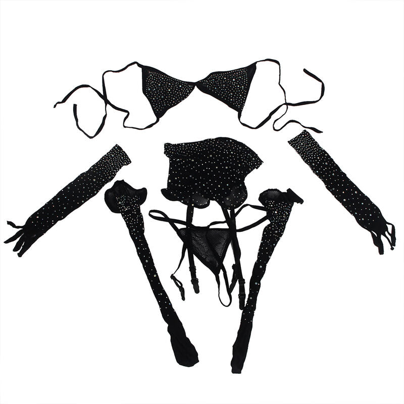 SUBBLIME - 952174 BODYSTOCK DE RED CON GUANTES Y DIAMANTES NEGROS TALLA ÚNICA