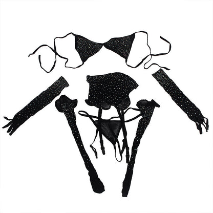 SUBBLIME - 952174 BODYSTOCK DE RED CON GUANTES Y DIAMANTES NEGROS TALLA ÚNICA