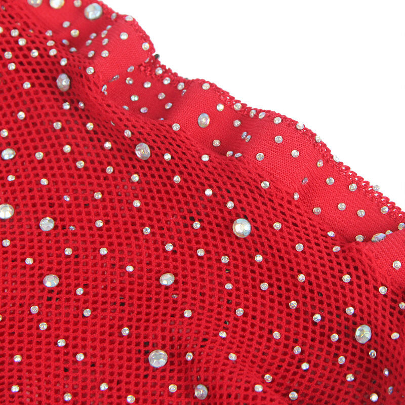 SUBBLIME - 952181 BODYSTOCK DE RED CON GUANTES Y DIAMANTES ROJOS TALLA ÚNICA