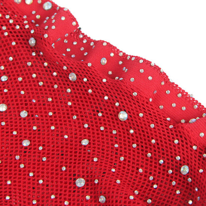 SUBBLIME - 952181 BODYSTOCK DE RED CON GUANTES Y DIAMANTES ROJOS TALLA ÚNICA