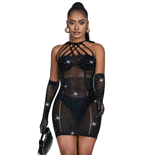 SUBBLIME - 952235 VESTIDO DE RED NEGRO CON STRASS TALLA ÚNICA