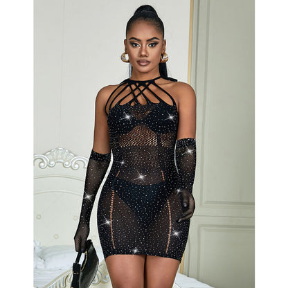 SUBBLIME - 952235 VESTIDO DE RED NEGRO CON STRASS TALLA ÚNICA