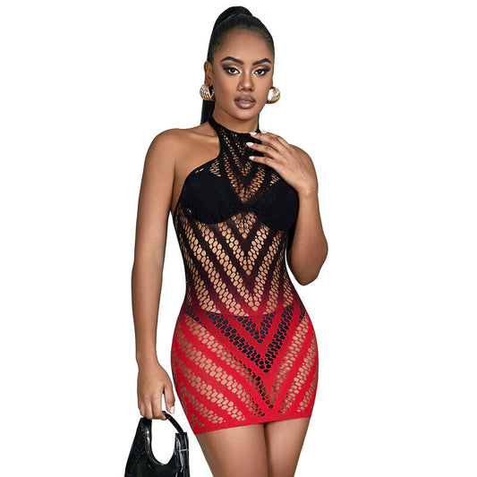 SUBBLIME - 952242 VESTIDO DE MALLA ELÁSTICA CON DEGRADADO ROJO Y NEGRO TALLA ÚNICA