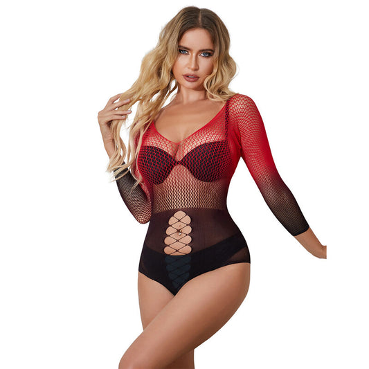 SUBBLIME - 952259 VESTIDO DE MALLA ELÁSTICA DE MANGA LARGA CON DEGRADADO ROJO Y NEGRO TALLA ÚNICA