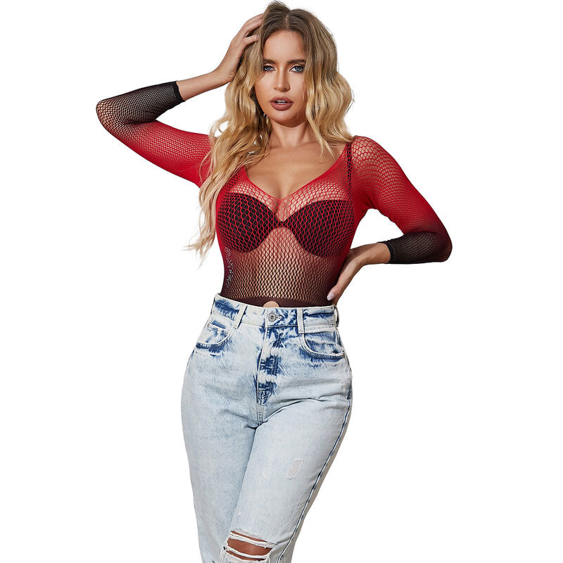 SUBBLIME - 952259 VESTIDO DE MALLA ELÁSTICA DE MANGA LARGA CON DEGRADADO ROJO Y NEGRO TALLA ÚNICA