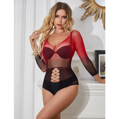 SUBBLIME - 952259 VESTIDO DE MALLA ELÁSTICA DE MANGA LARGA CON DEGRADADO ROJO Y NEGRO TALLA ÚNICA
