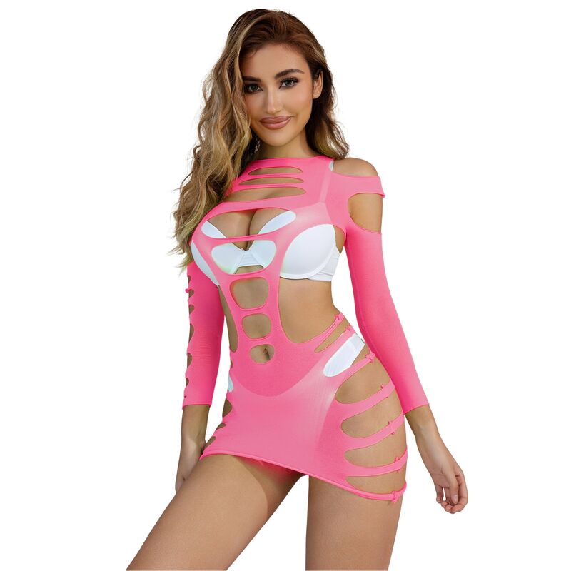 SUBBLIME - 952273 VESTIDO DE MALLA ELÁSTICA MANGA LARGA ROSA TALLA ÚNICA