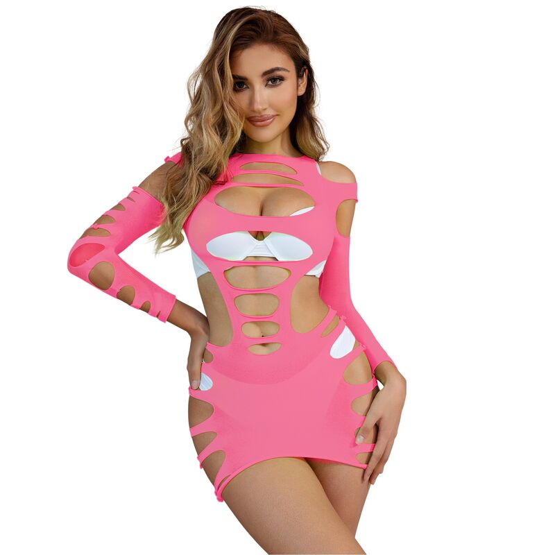 SUBBLIME - 952273 VESTIDO DE MALLA ELÁSTICA MANGA LARGA ROSA TALLA ÚNICA