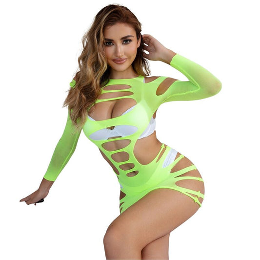 SUBBLIME - 952280 VESTIDO DE MALLA ELÁSTICA DE MANGA LARGA VERDE TALLA ÚNICA
