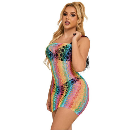 SUBBLIME - 952365 VESTIDO DE MALLA CON HOMBROS DESCUBIERTOS ARCOÍRIS TALLA ÚNICA