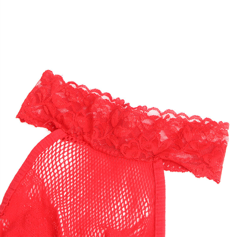 SUBBLIME - 952372 BODYSTOCKING DE MALLA Y ENCAJE SIN PELO CUELLO ALTO ROJO TALLA ÚNICA
